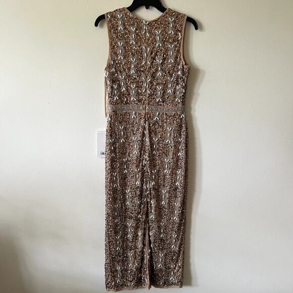 Mac Duggal Cocktail Dress Heavily Beaded brown midi dress size 6 C6 - Picture 11 of 11